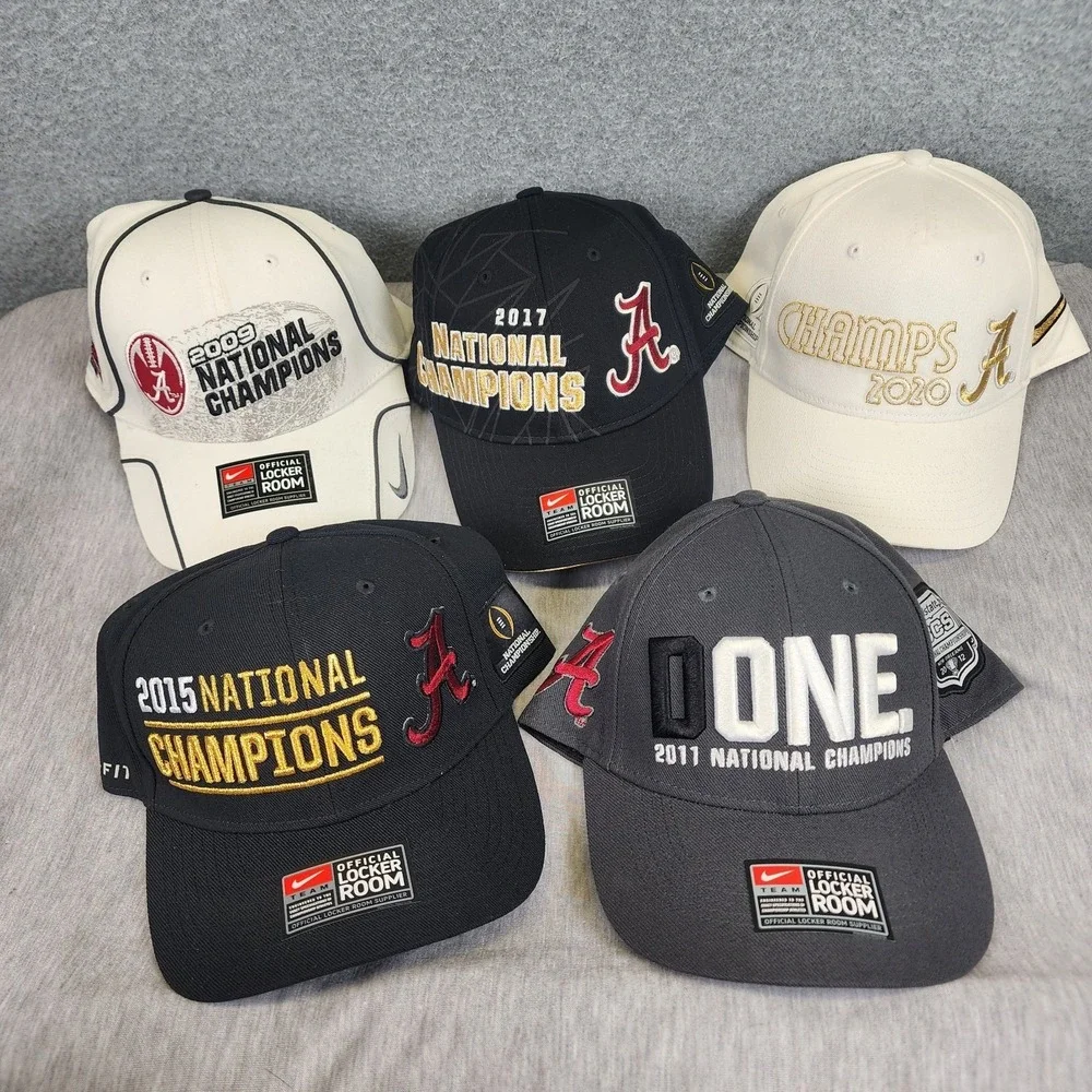 Lot Of 5 New NIKE Alabama Crimson Tide National Champions Hats 09,11,15,17,20‎